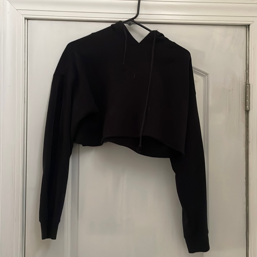 Forever 21 black crop hoodie with mesh cutout arms